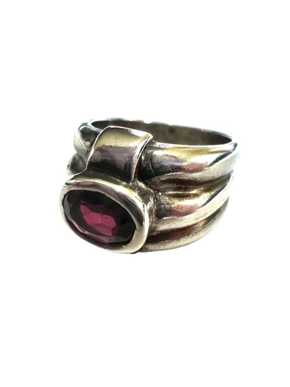 Sterling Silver Garnet Ring Stamped 925 Size 7.75 Made In Mexico